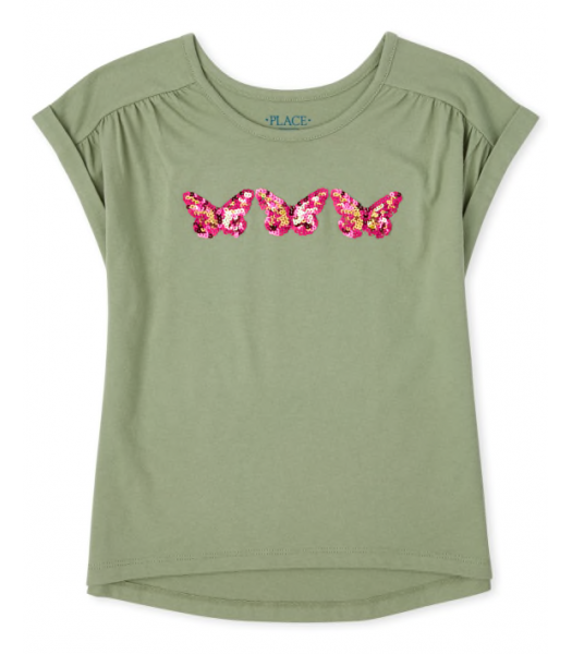 Childrens Place Green Butterfly Roll Sleeve Top